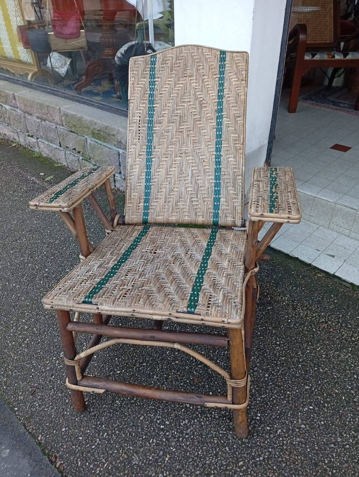 Rattan Chaise Longue Armchair, late 19th century Belle Epoque.