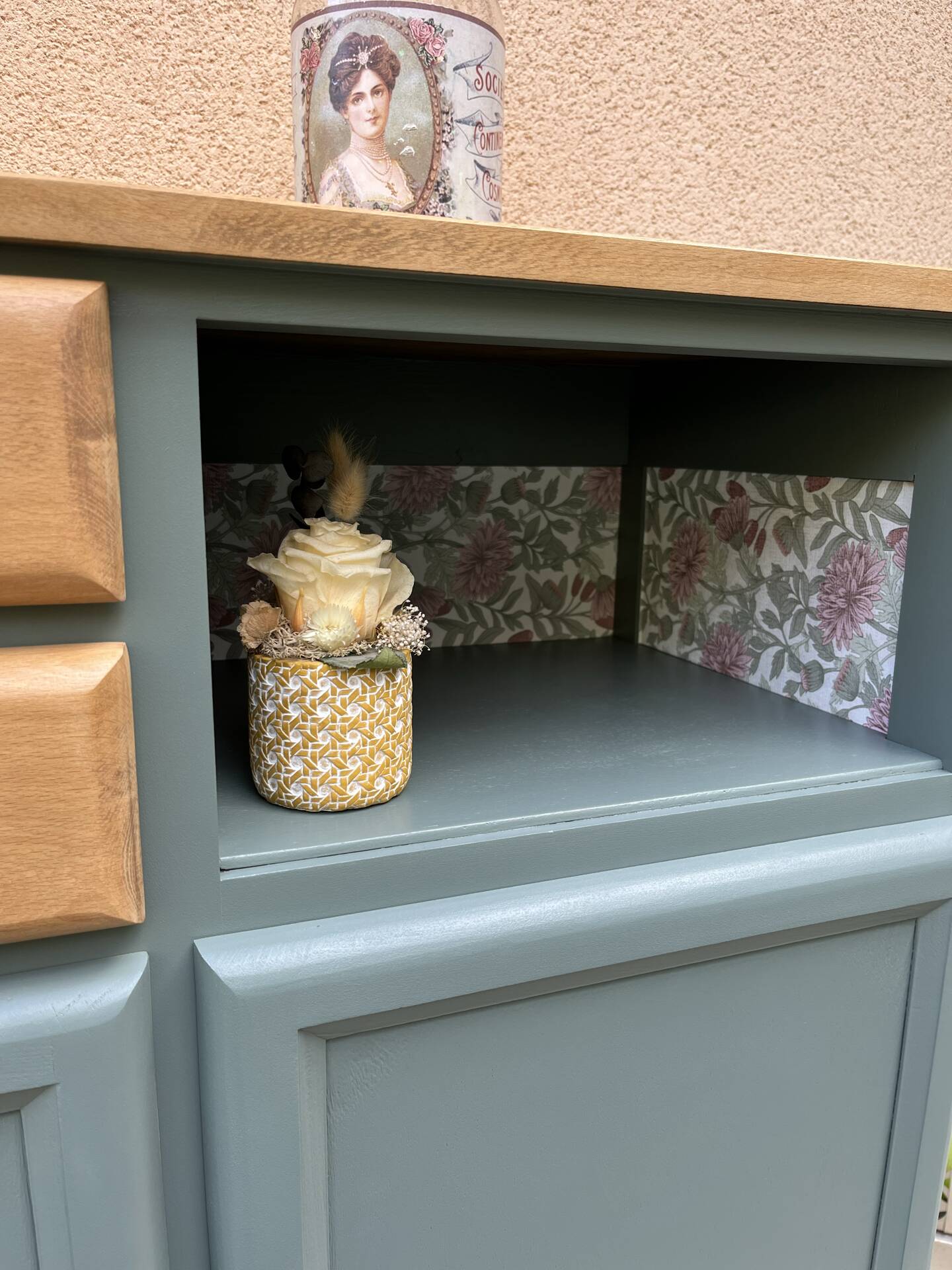 Buffet base Mado renovated green Galane and wood