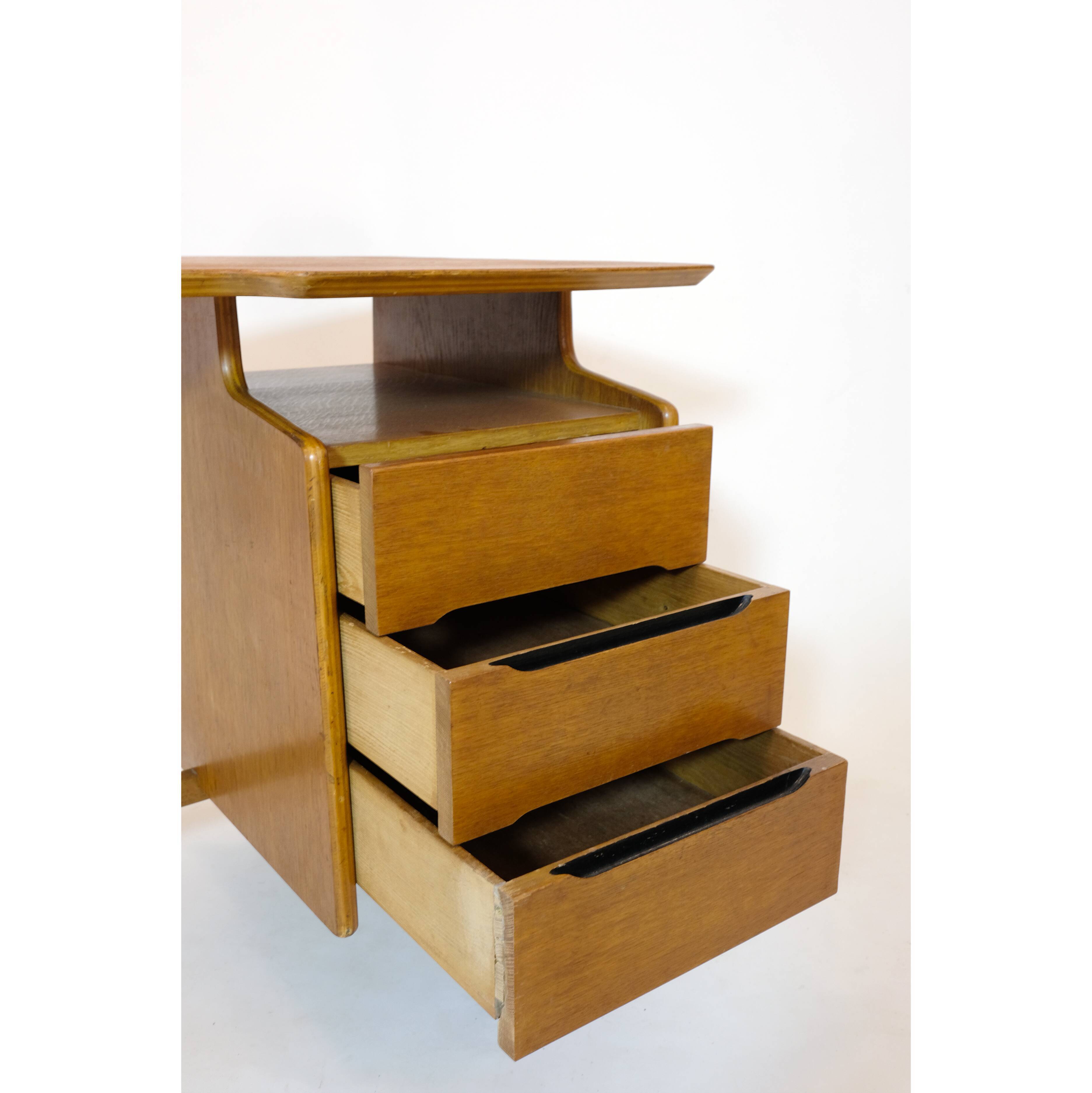 Jacques Hauville, tripod oak desk, 1950