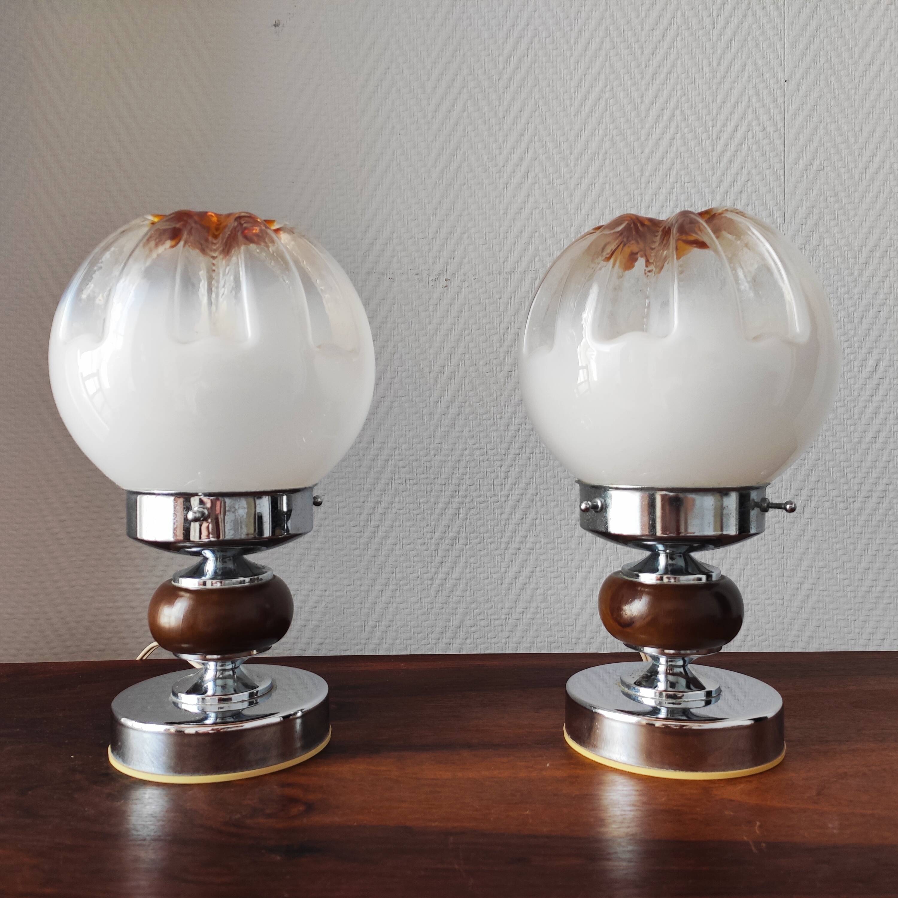 Paire de lampes mazzega 1970 verre de Murano