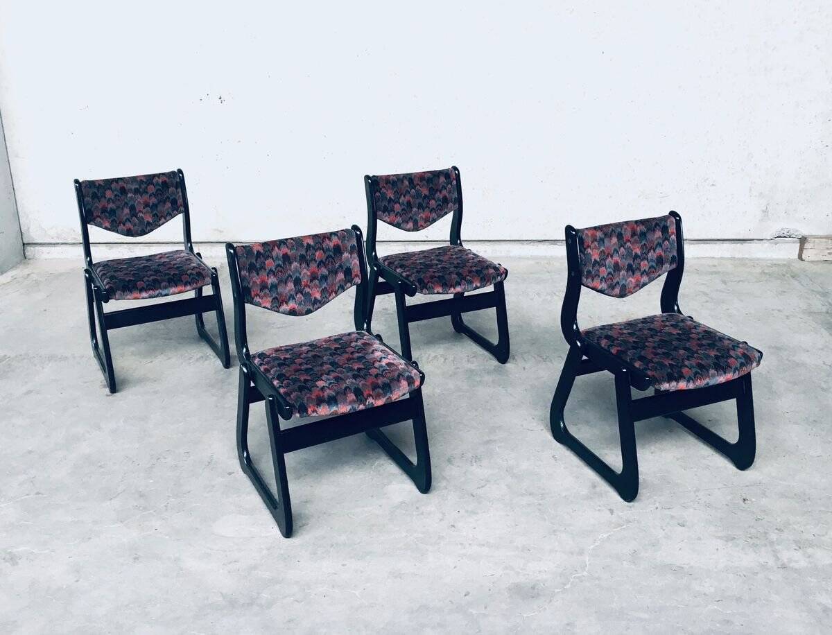 Mid-Century Modern Black Stained Wood Dining Chairs, 1970s, Set of 4