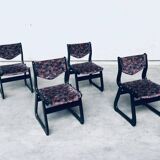 Mid-Century Modern Black Stained Wood Dining Chairs, 1970s, Set of 4
