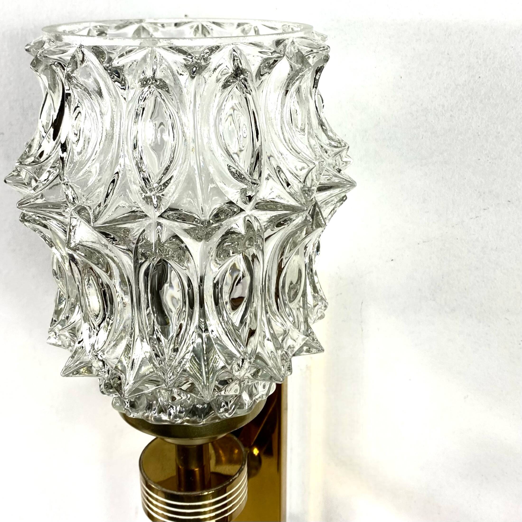Antique wall light, Arlus type torch, in brass and glass tulip