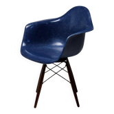 Indigo blue Charles Eames "PAW" armchair by Herman Miller, mid-century modern.