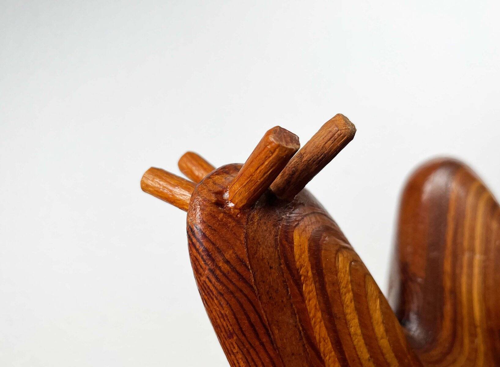 Large Danish carved wooden snail sculpture from the mid-century, 1960s.