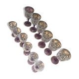 Set of 12 Arques Durand crystal glasses and lilac base