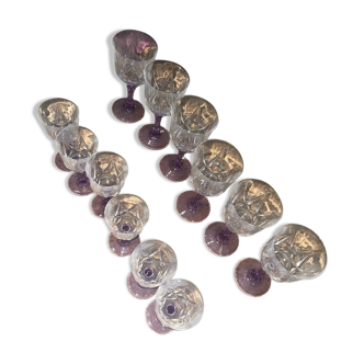 Set of 12 Arques Durand crystal glasses and lilac base