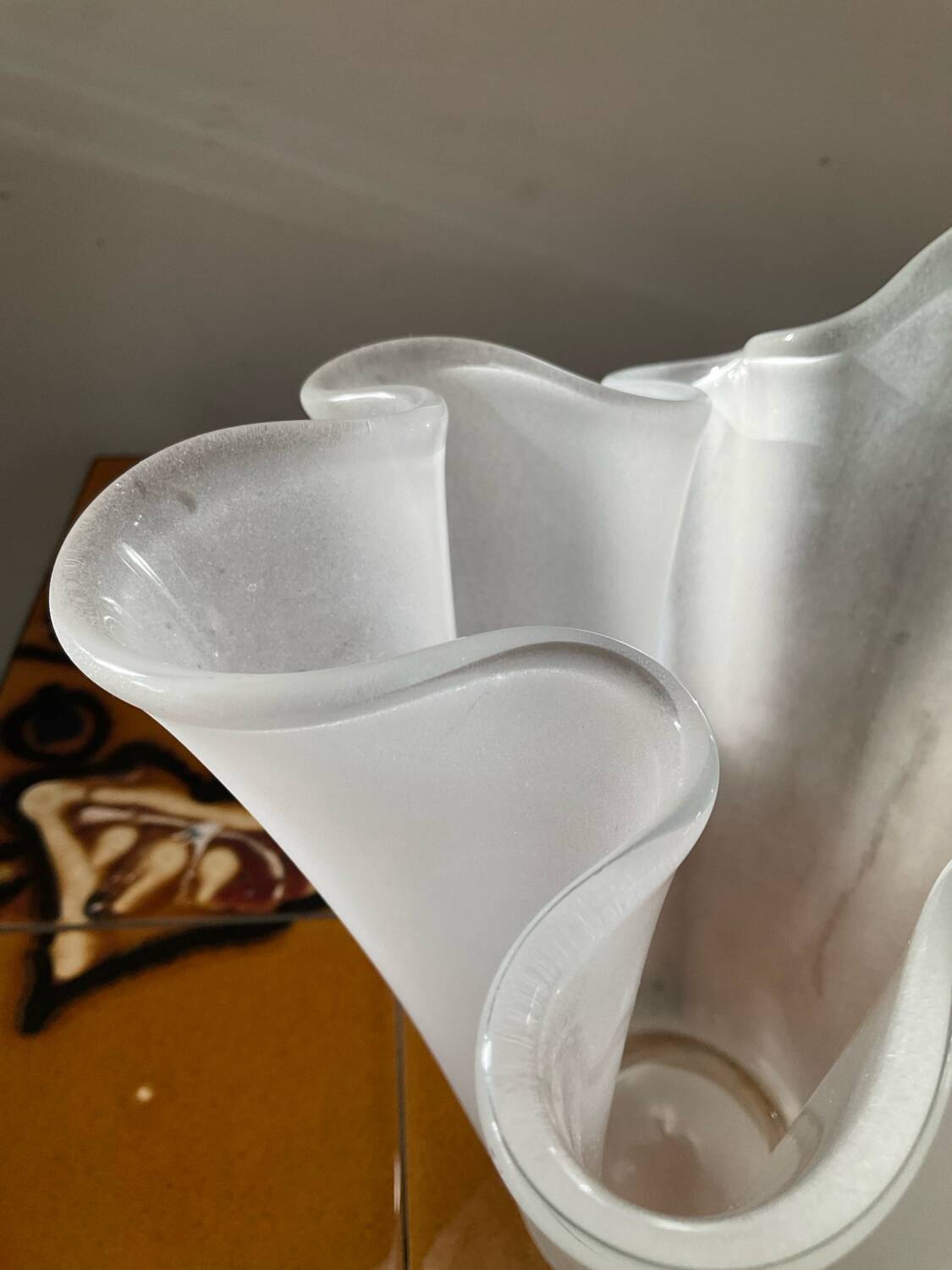 Vintage handkerchief vase in frosted glass