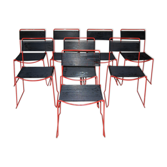 Set of 8 stackable chairs 'Scoubidou' vintage
