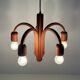 Suspended Sputnik counterweight lamp with 5 arms in teak by Domus, 1970s, Italy.