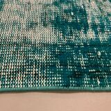 Distressed Turkish Narrow Runner 310x65 cm wool Vintage rug, Overdyed Green