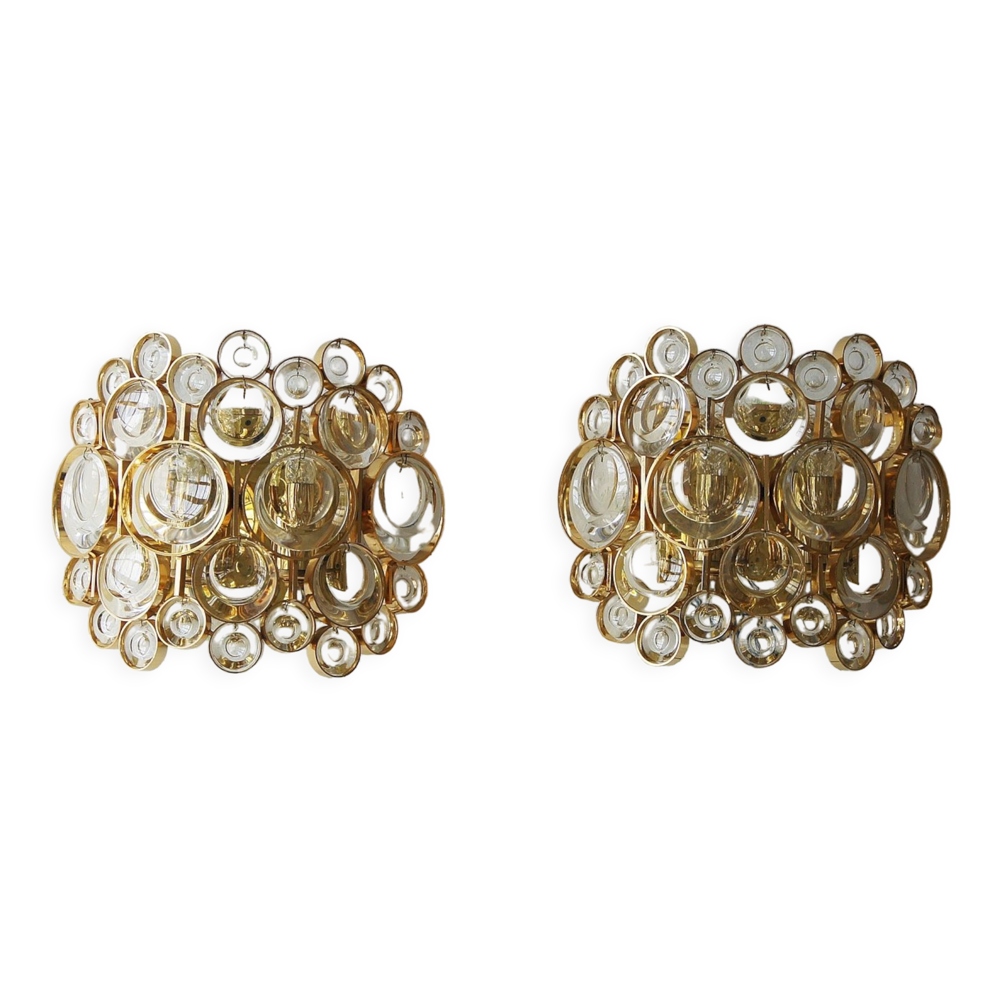 Brass and crystal glass wall lamps from Palwa