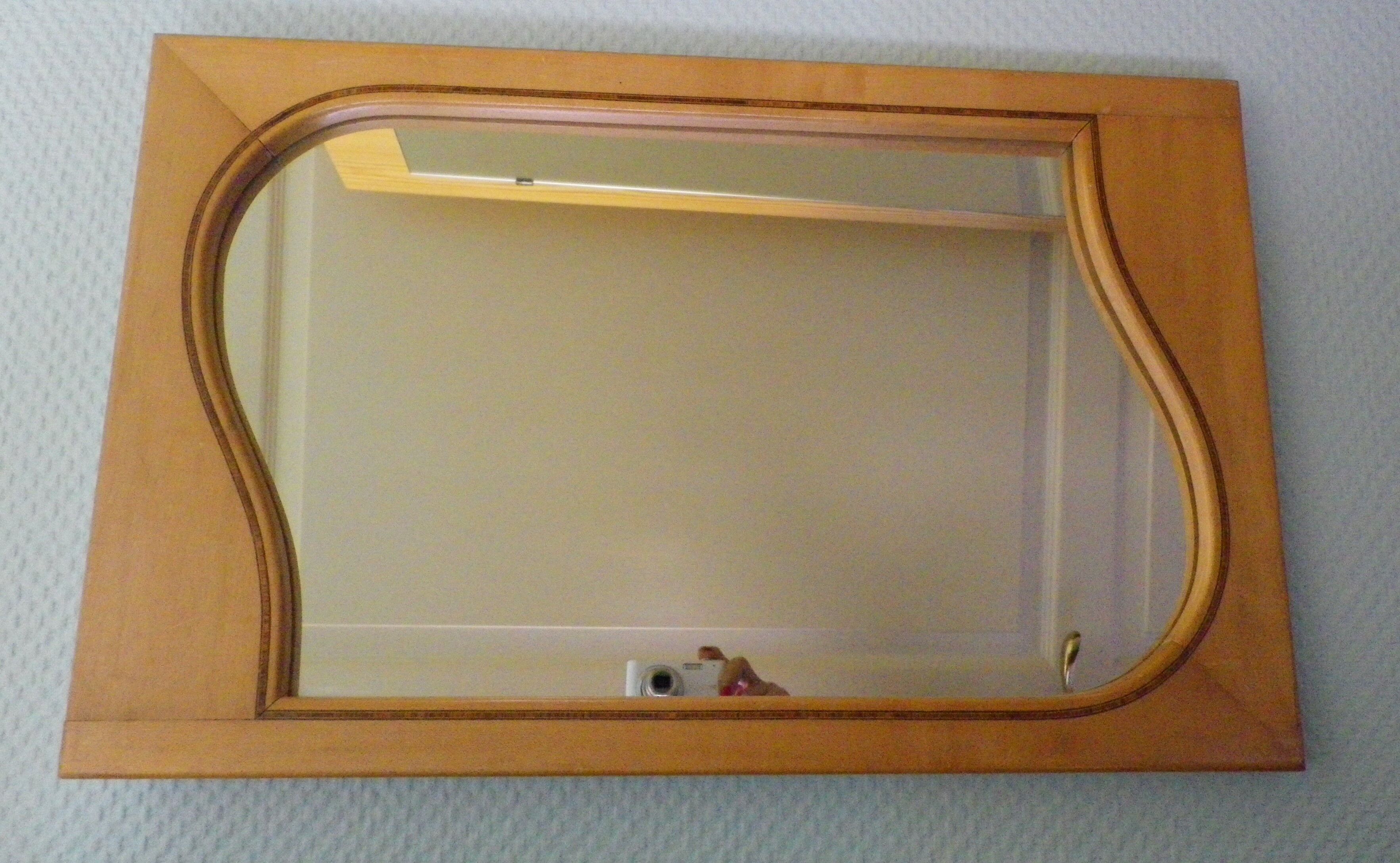 Wall mirror with light wood frame - 1960  54x35cm