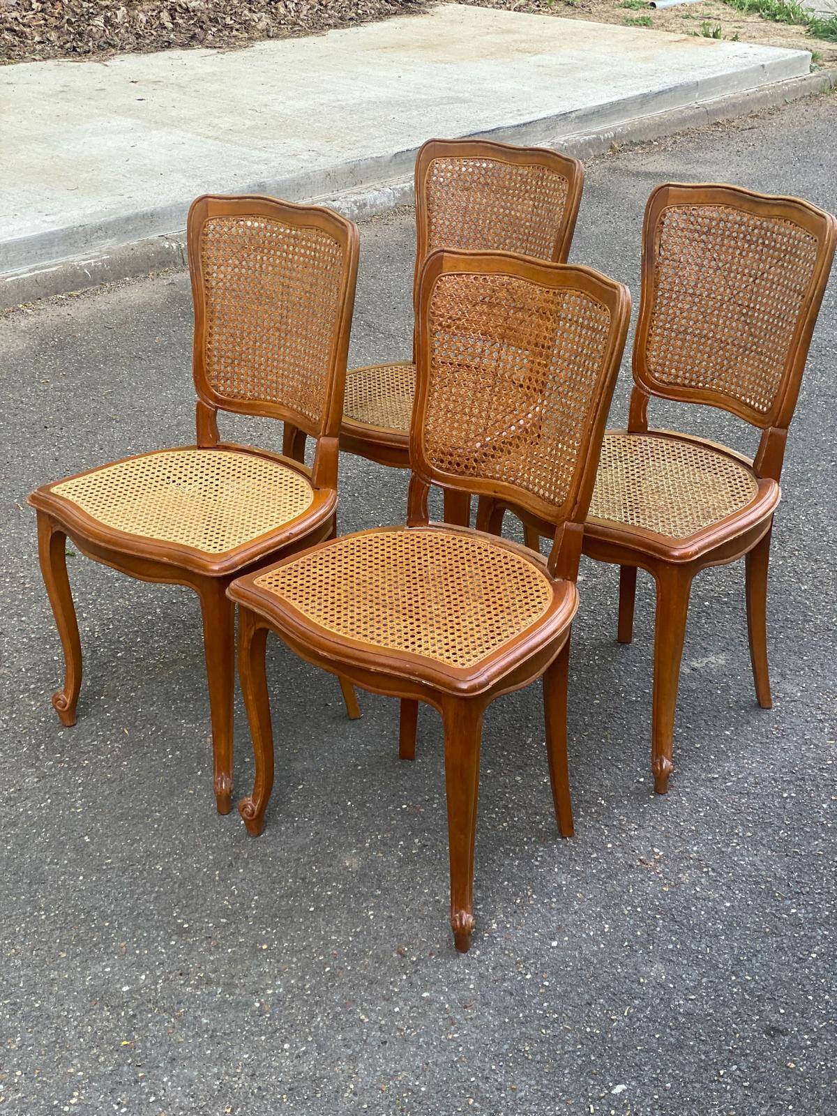 4 Louis XV chairs in solid wood and cane