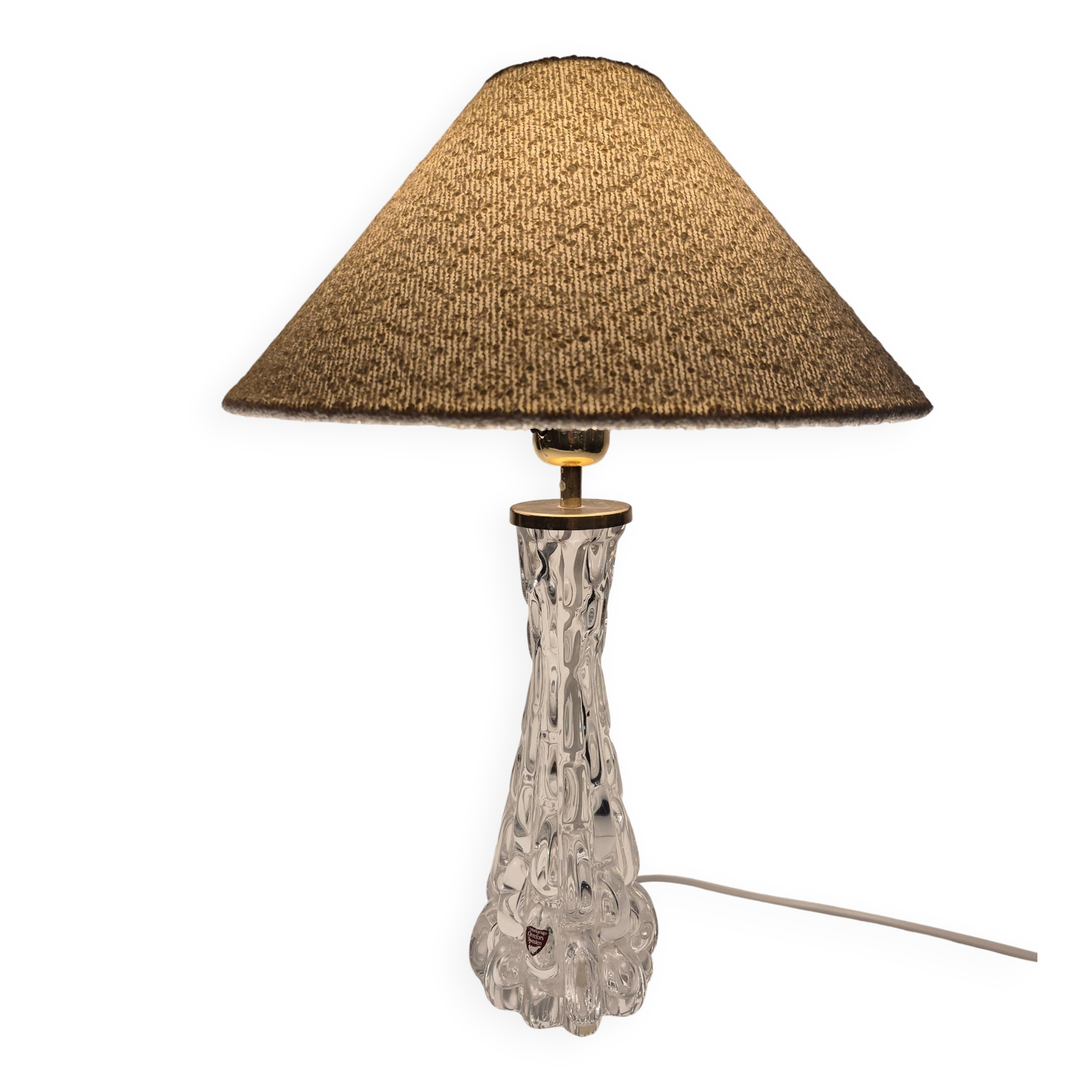 Elegant pair of table lamps The Modern Scandinavian Modern with Orrefors glass and brass.