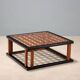 Vintage wooden coffee table with paint and glass, design from the 1940s-50s.