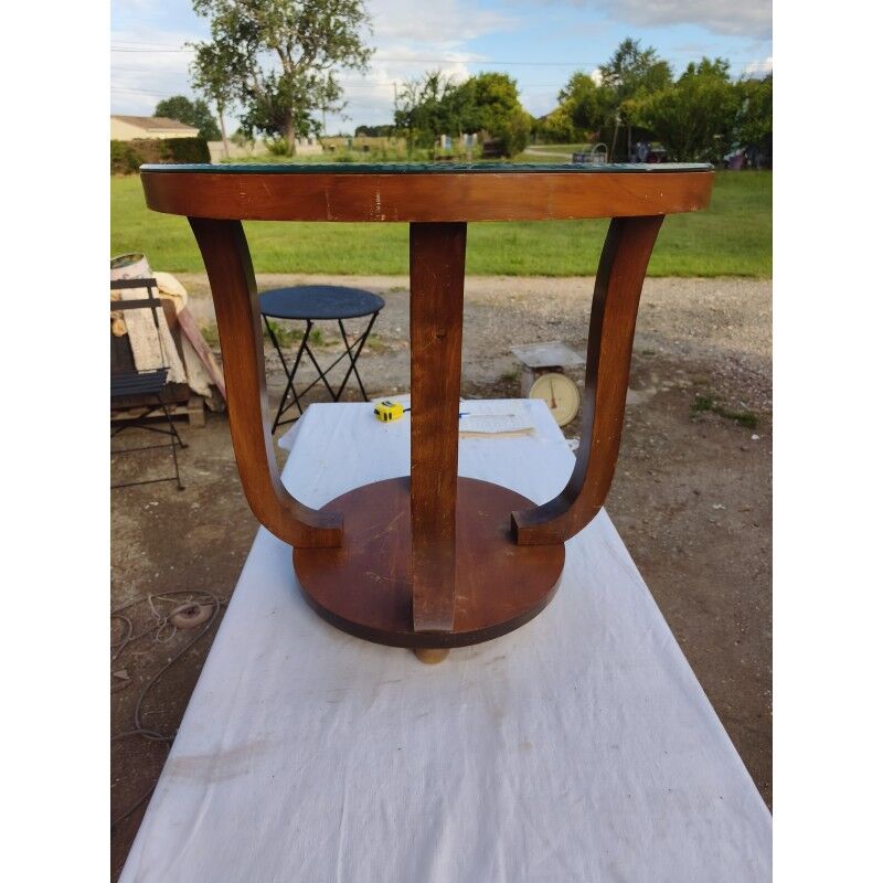 Art Deco walnut table with a mirror top.