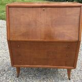 Vintage secretary desk, known as donkey's back, in cherry wood, Italian by Marelli & Fratelli.