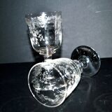 Saint-Louis set of 2 wine glasses – acid-etched floral rocaille decoration 1920 H13