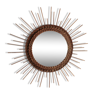 Large mirror "Sun" vintage Wicker