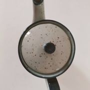 Vintage speckled stoneware coffee pot – navy blue floral decoration