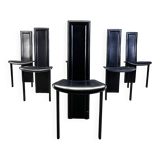 Vintage black leather dining chairs, set of 6, 1980s