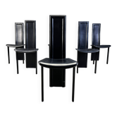 Chaises de salle à manger vintage en cuir noir, ensemble de 6, années 1980.