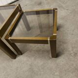 Set of 3 elm and smoked glass nesting tables 1970