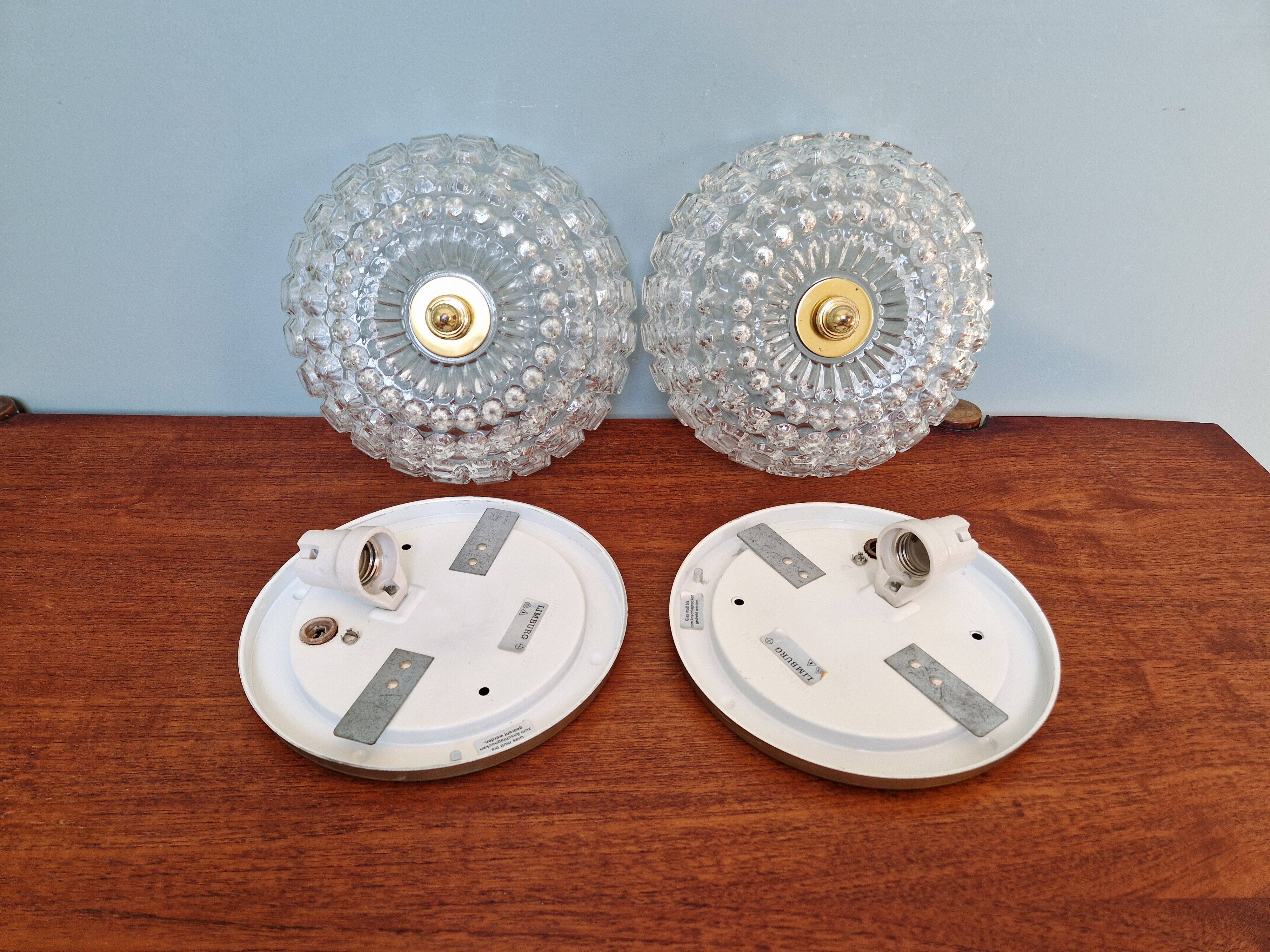 Pair of transparent honeycomb glass ceiling lights, Limburg, 1970