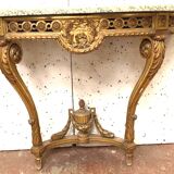 Louis XVI style console in gilded wood 20th century Veined green marble top