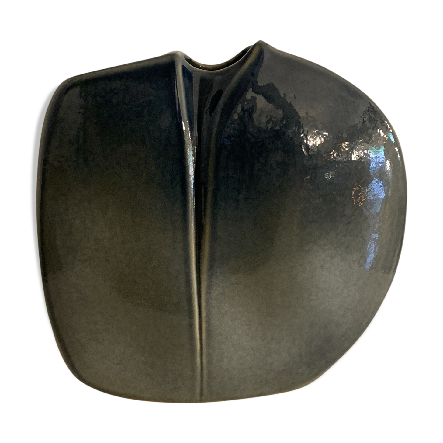 Yves Mohy grey porcelain blue lens vase for Virebent 1970