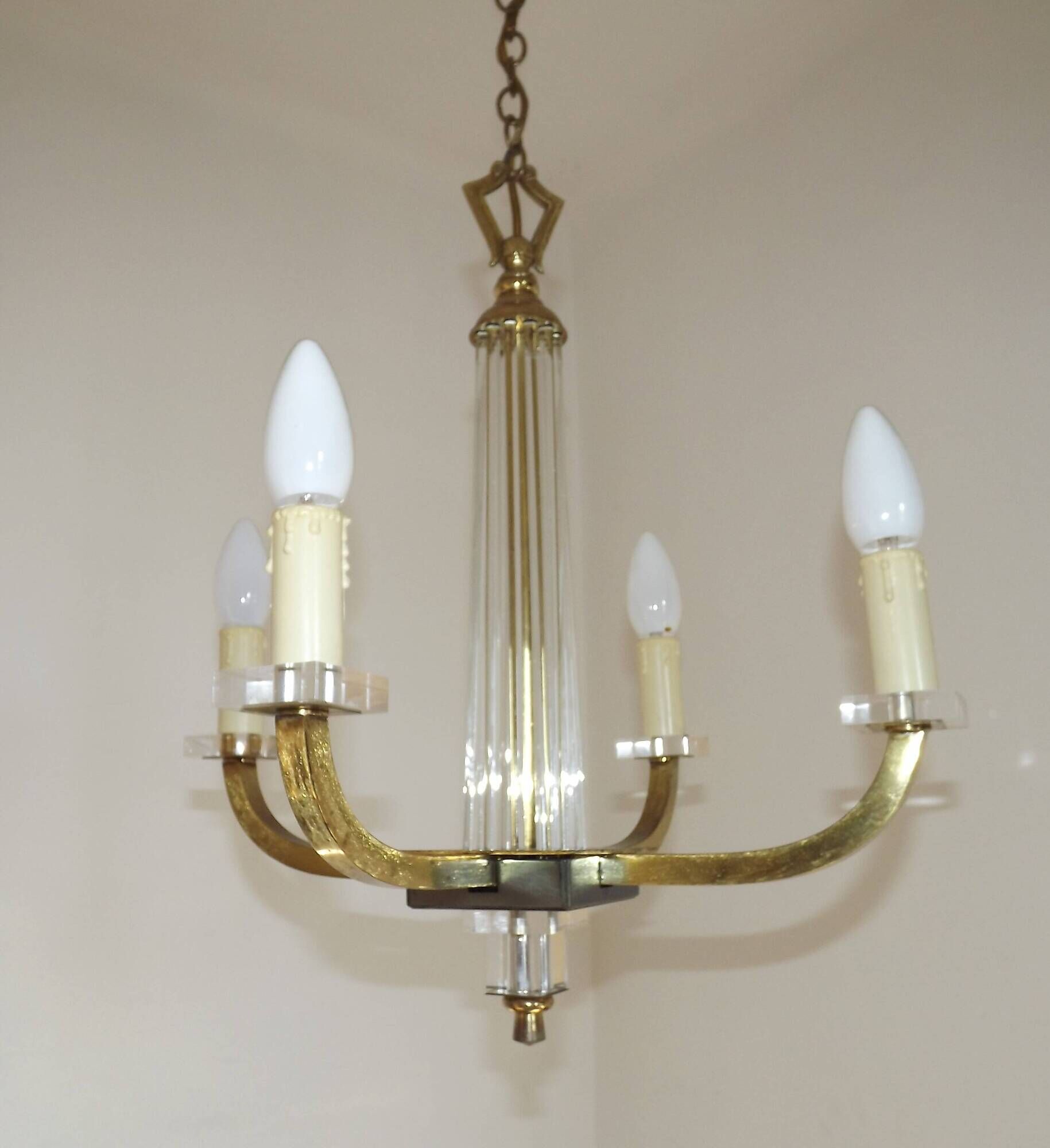 French Mid-Century / 1960s 4 Light Chandelier In The Style of Jacques Adnet