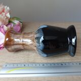 Ancien pichet à vin carafe en grès flammé marron et bleu vintage 1960