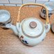 Japanese tea service stoneware bamboo teapot 6 cups 70s hand-painted blueberry