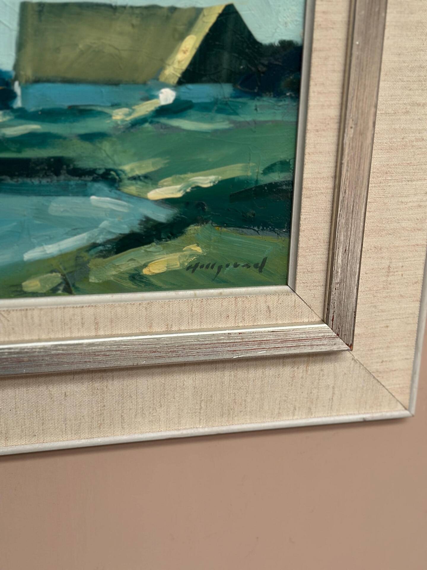 Swedish Oil on Canvas – “Farm by the Lake” by Bengt Hillgrund
