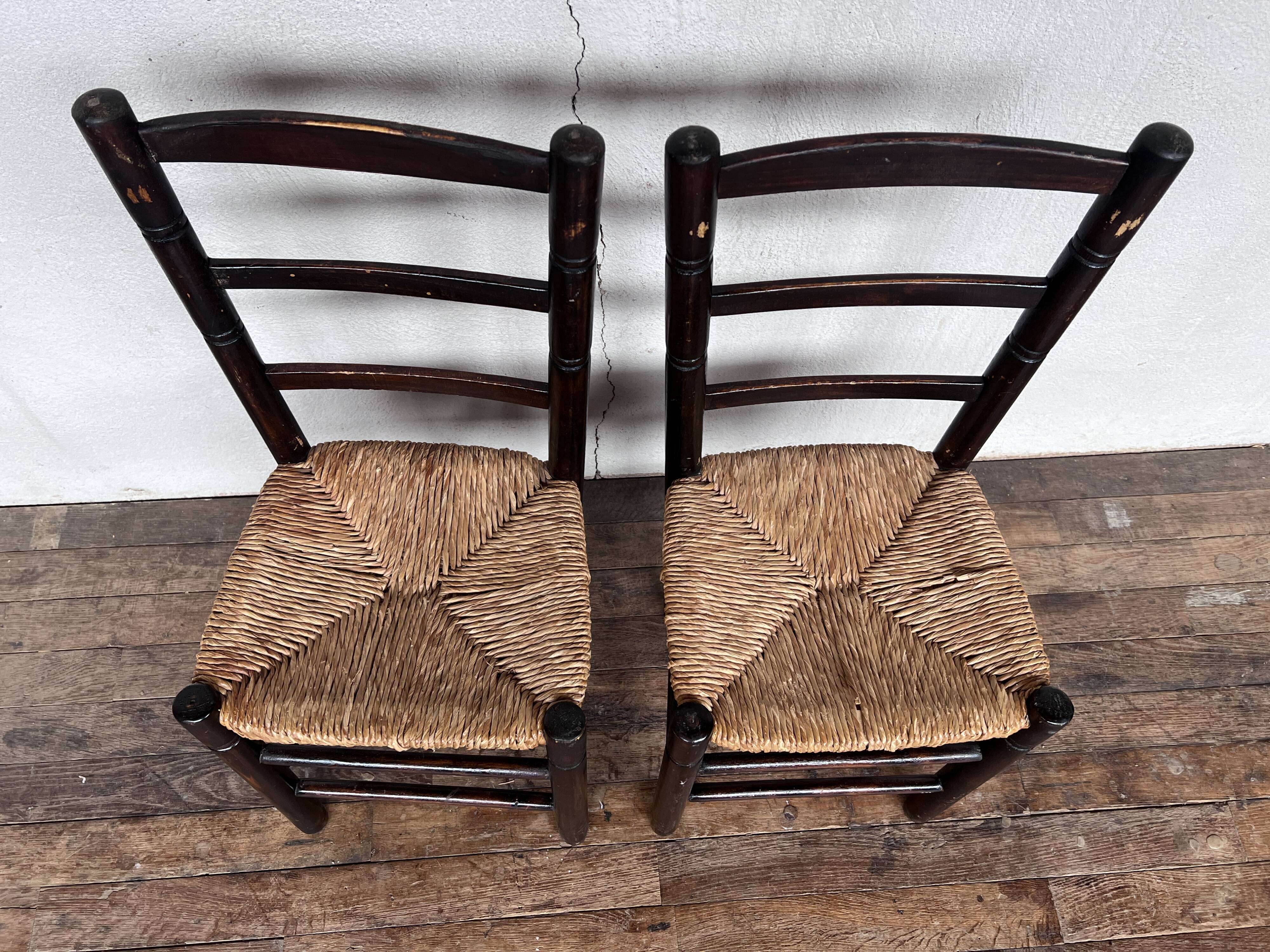 Paire de chaises brutaliste bois paille