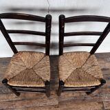 Pair of brutalist chair wood straw