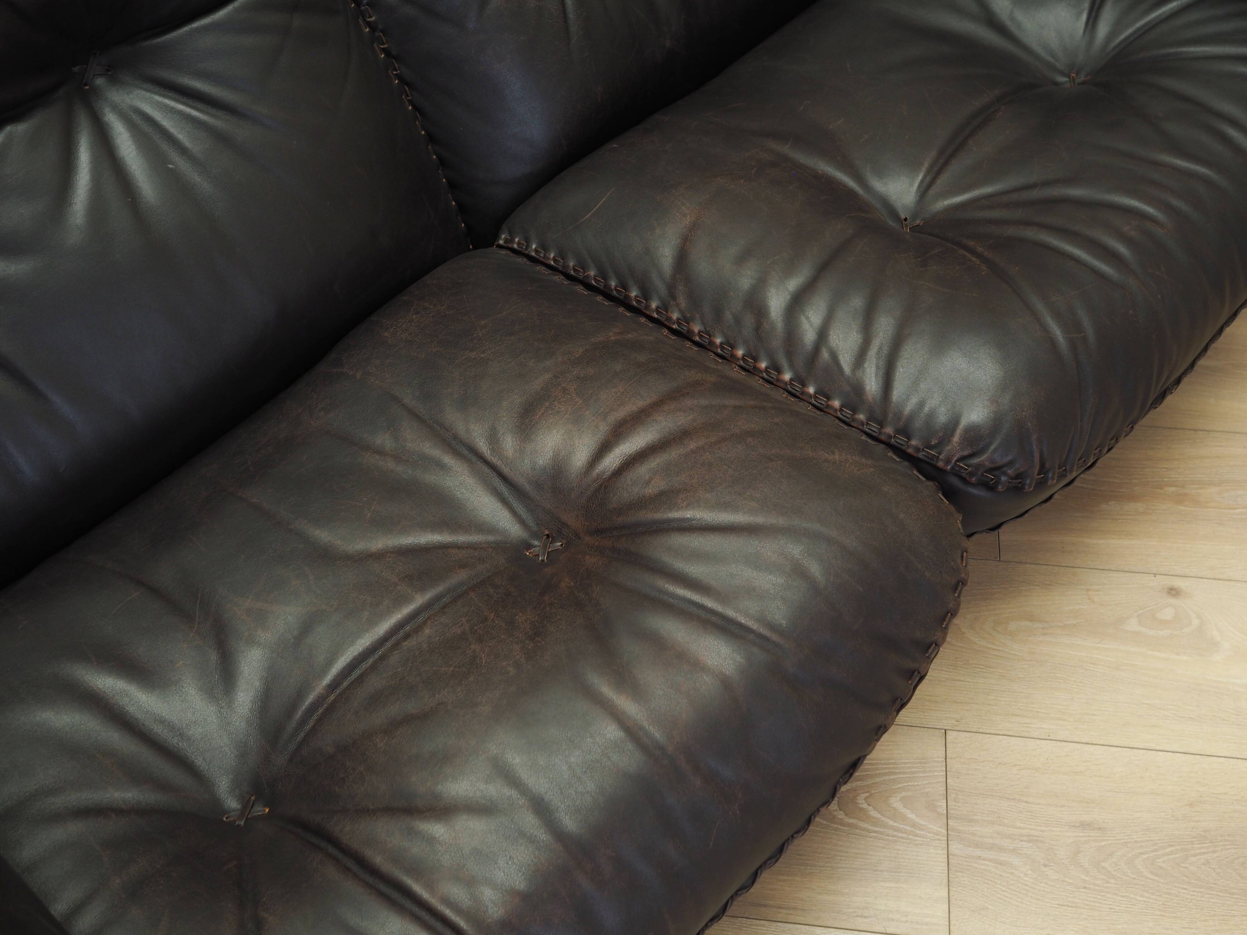 Brown leather sofa, Swiss design, 1970s