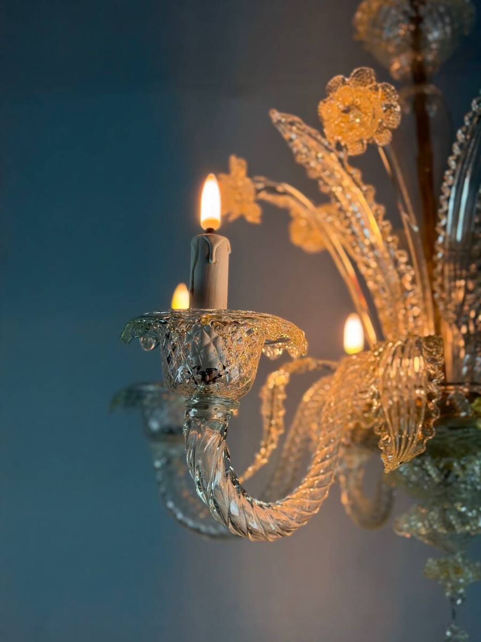 Venetian chandelier in gilded Murano glass, circa 1950