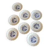 Set of 8 Digoin dessert plates blue white birds paradise model