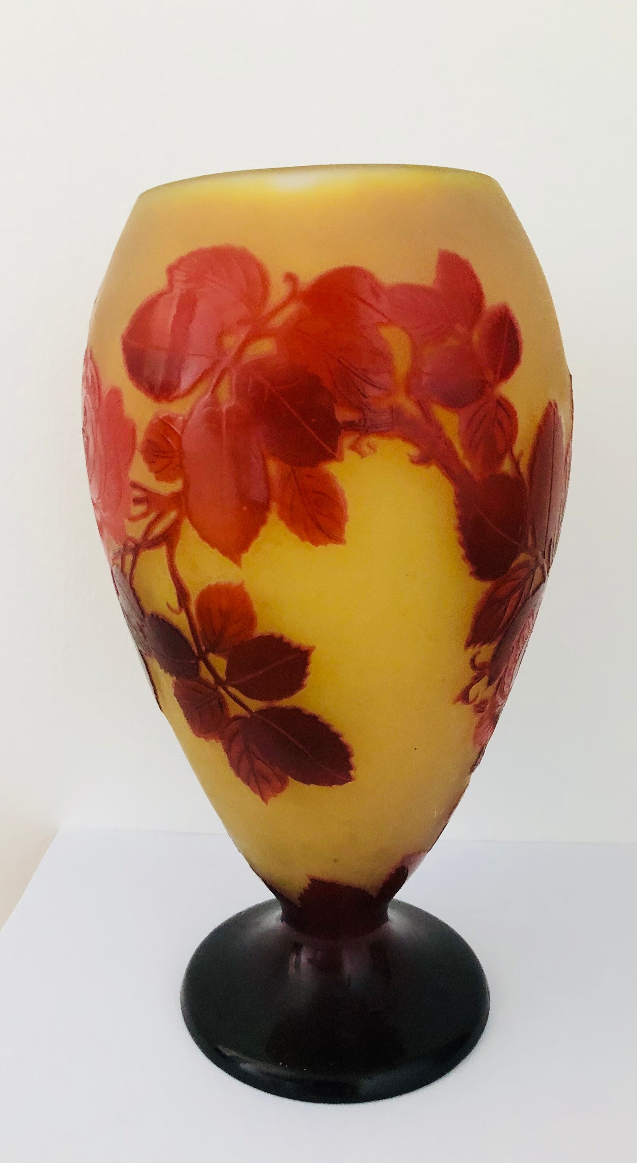Gallé vase decorated with red roses