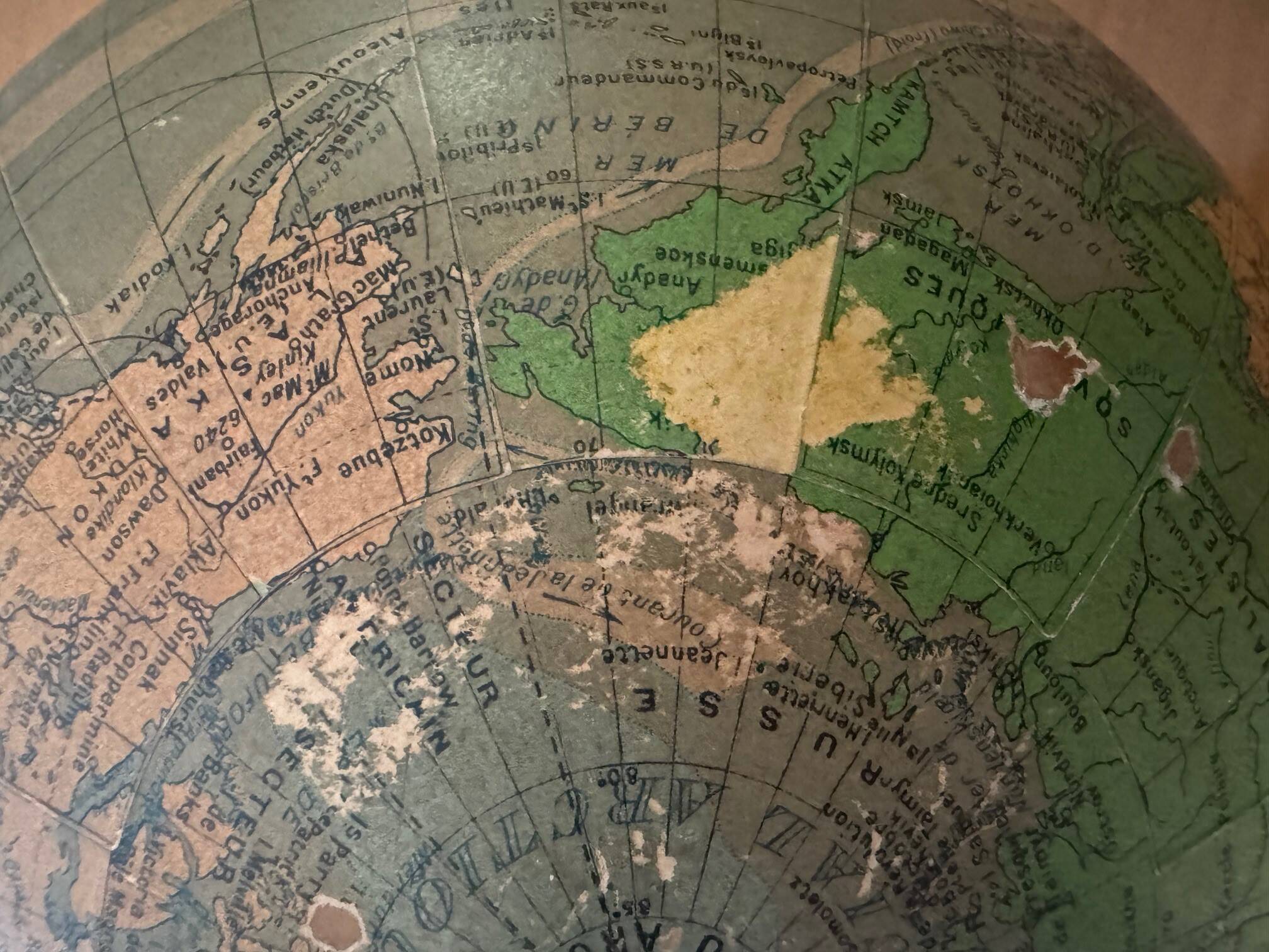 Vintage glass and metal world map for Perrina, circa 1960