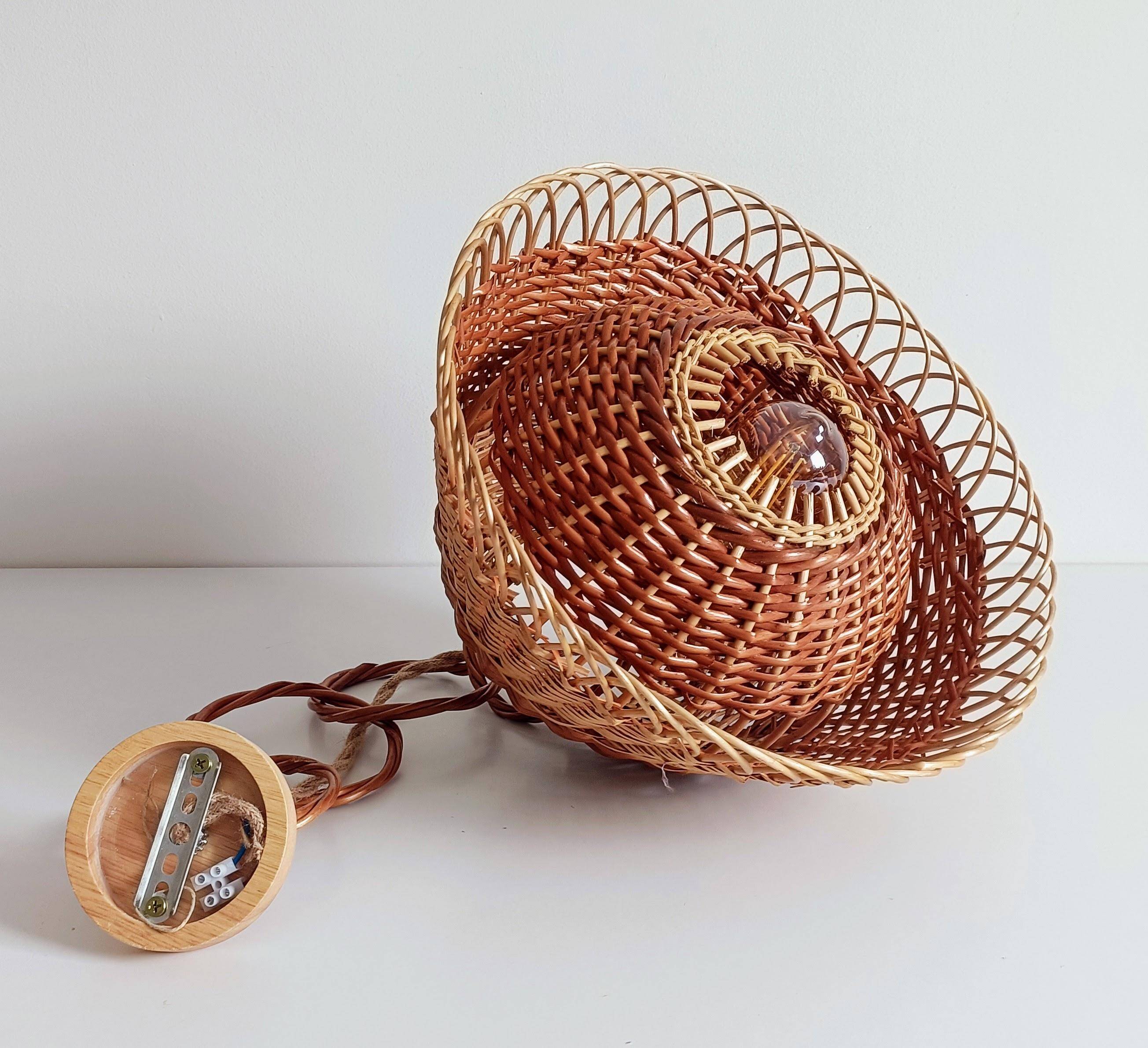 Rustic Mid-Century Wicker Pendant Lamp, Handwoven in Spain, c. 1960s