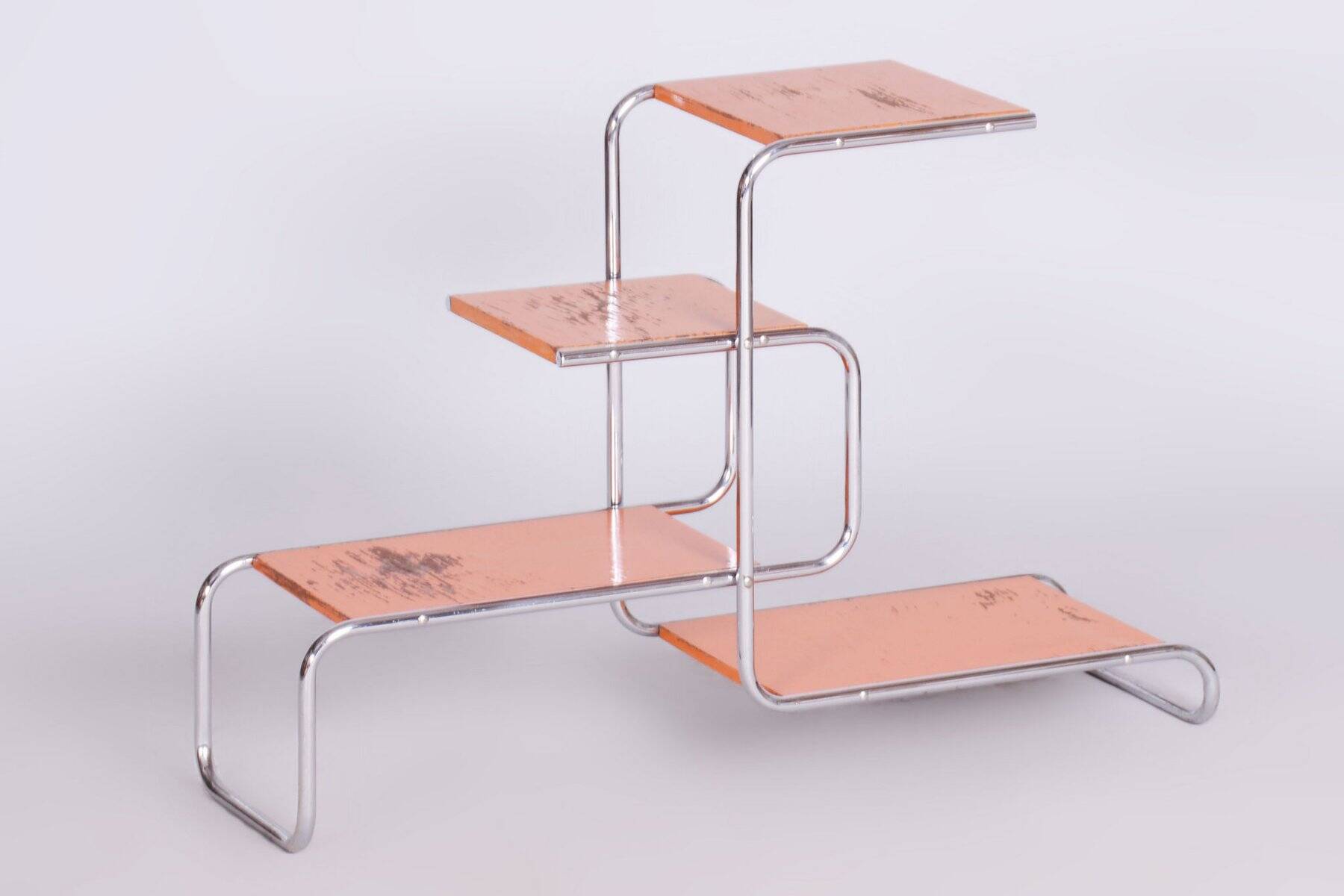 Bauhaus Chrome-Plated Steel and Lacquered Wood Shelf, 1930s