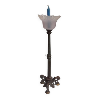 Large 19th century bronze & glass candlestick