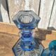 Bougeoirs vintages en verre épais bleu et turquoise