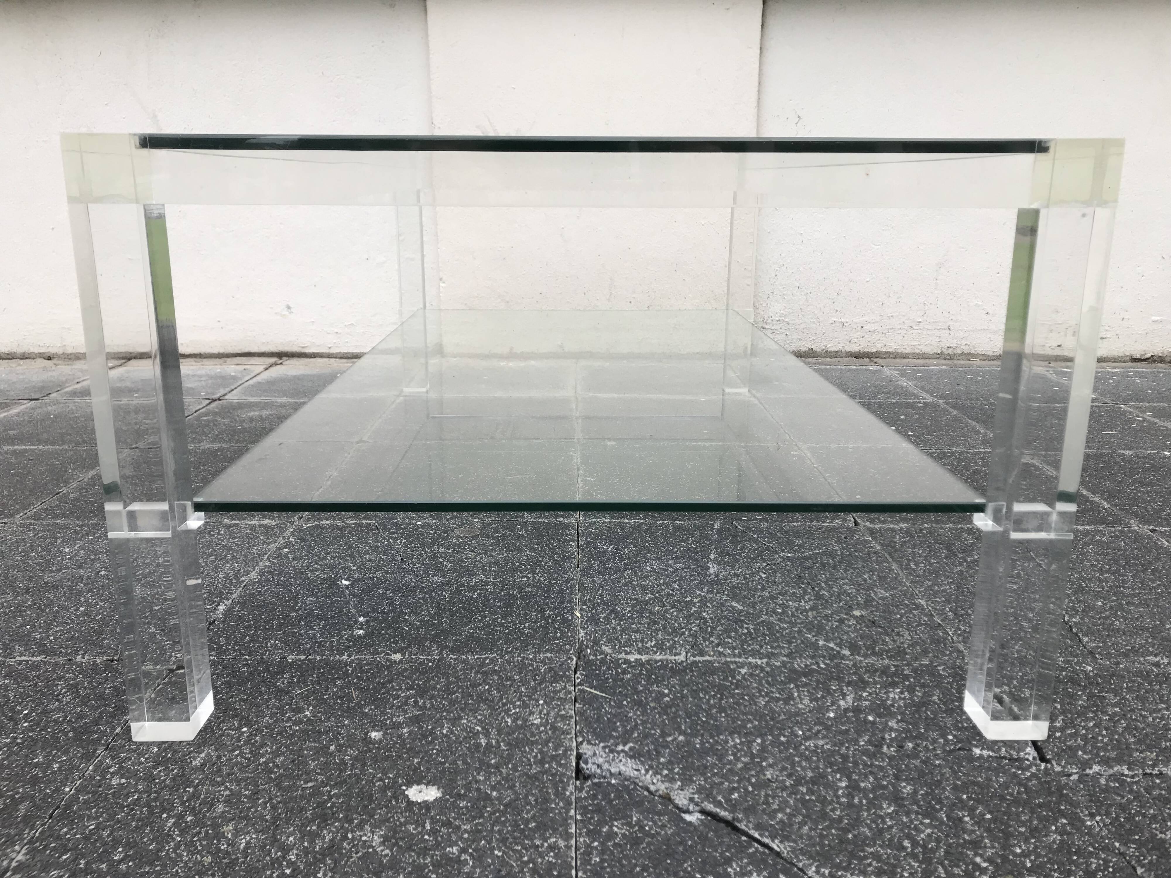 Plexiglass and glass coffee table "Les Invisibles de Marais" 1980