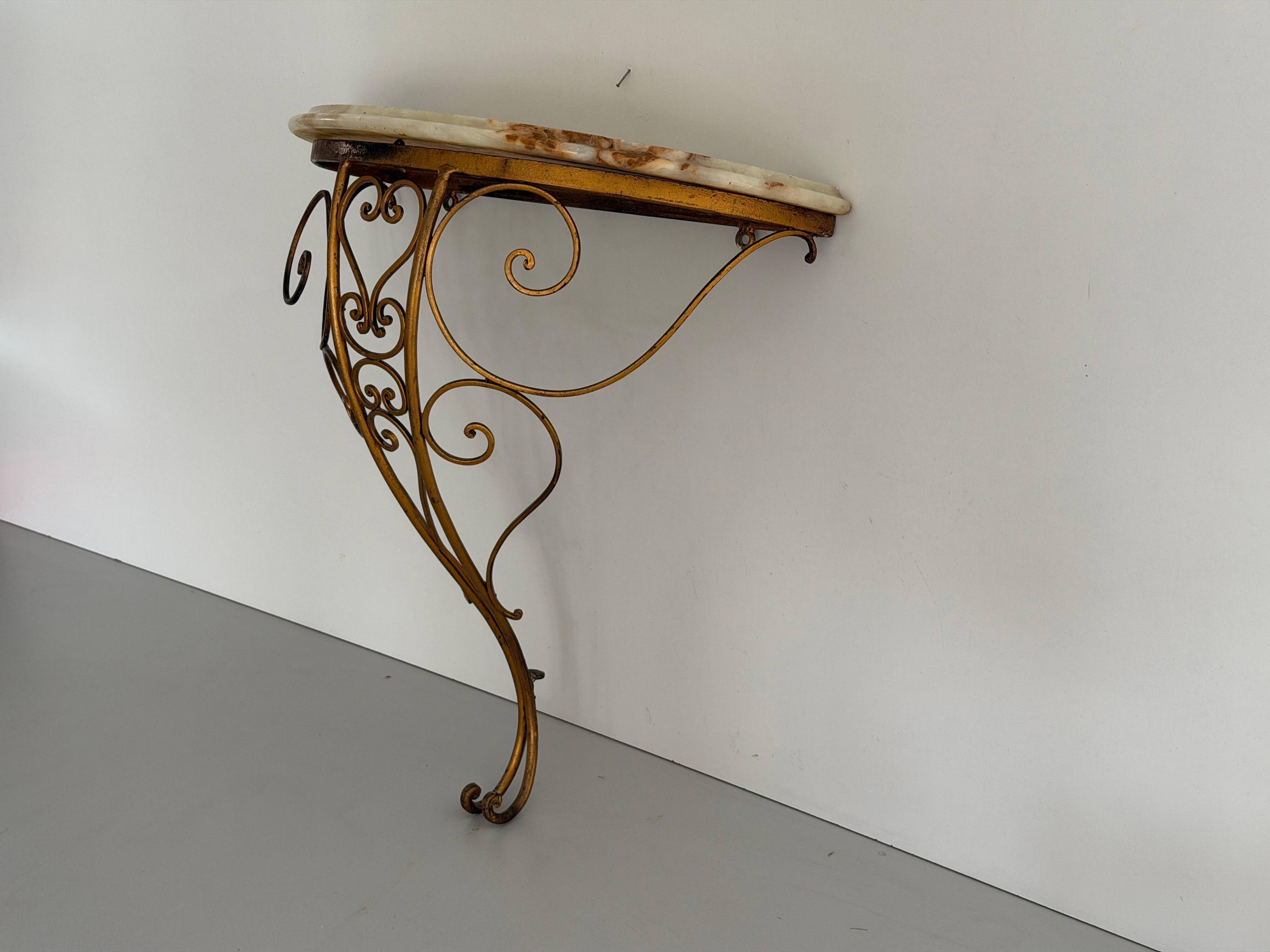 Mid-century floating wall console in wrought iron, 1950, Italy