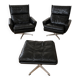 Vintage Danish Georg Thams matching black leather lounge chairs 1970s