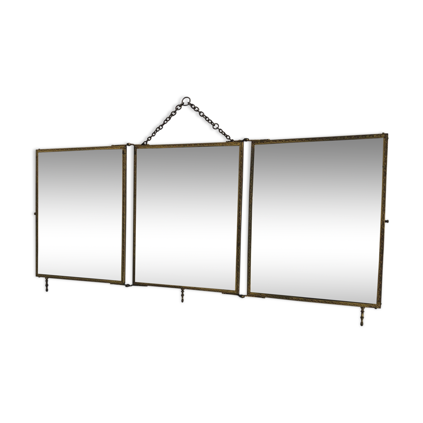 Vintage brass barber triptych mirror 1920 - 34 x 76 cm